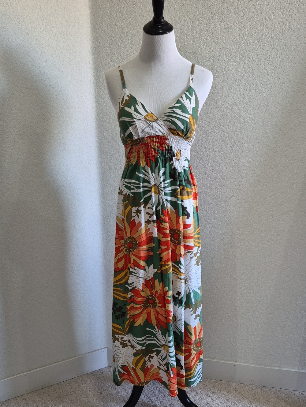 Green Floral Maxi Dress with Spaghetti Straps